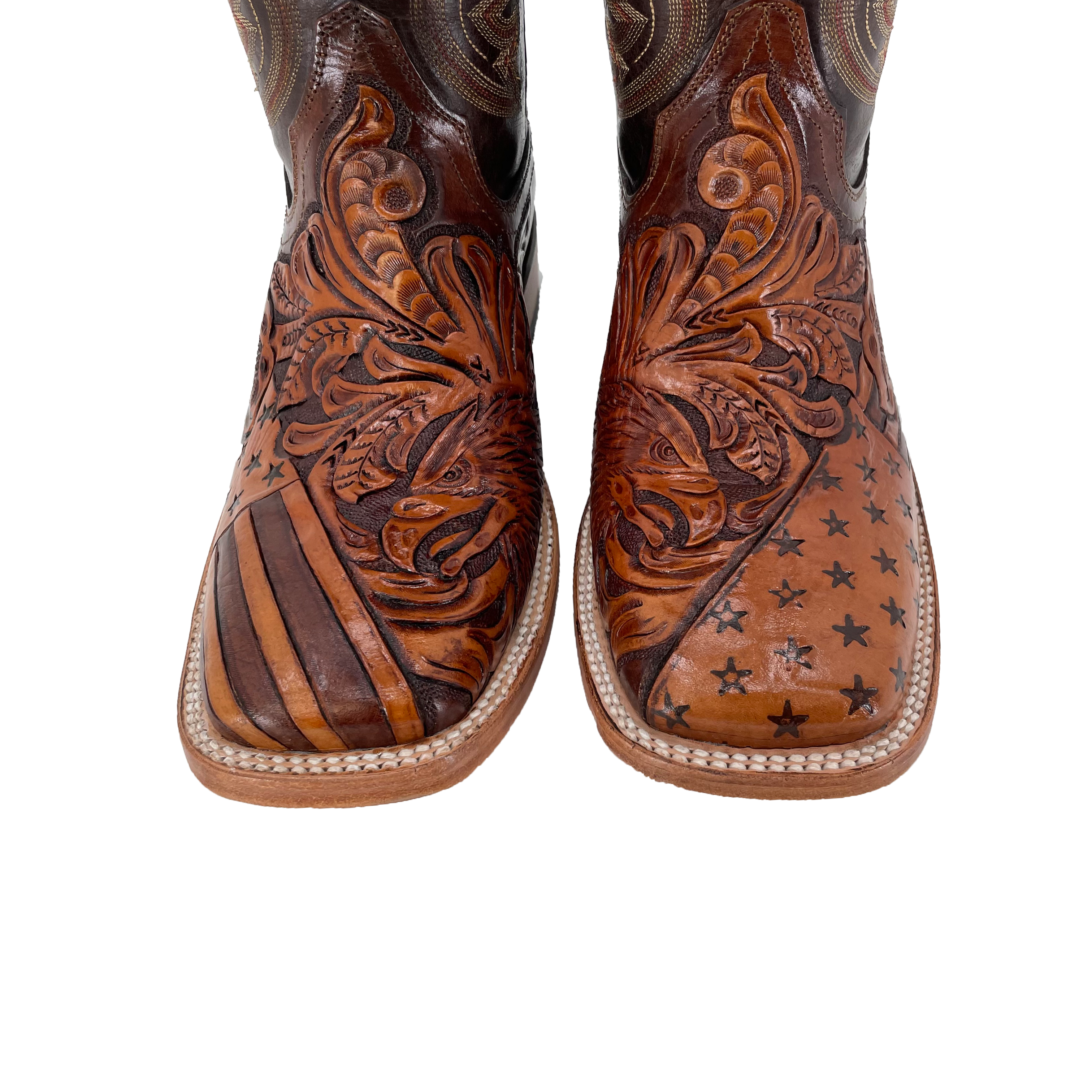 Men's Hand Tooled Cowboy Boots - American Flag w/ Bald Eagle