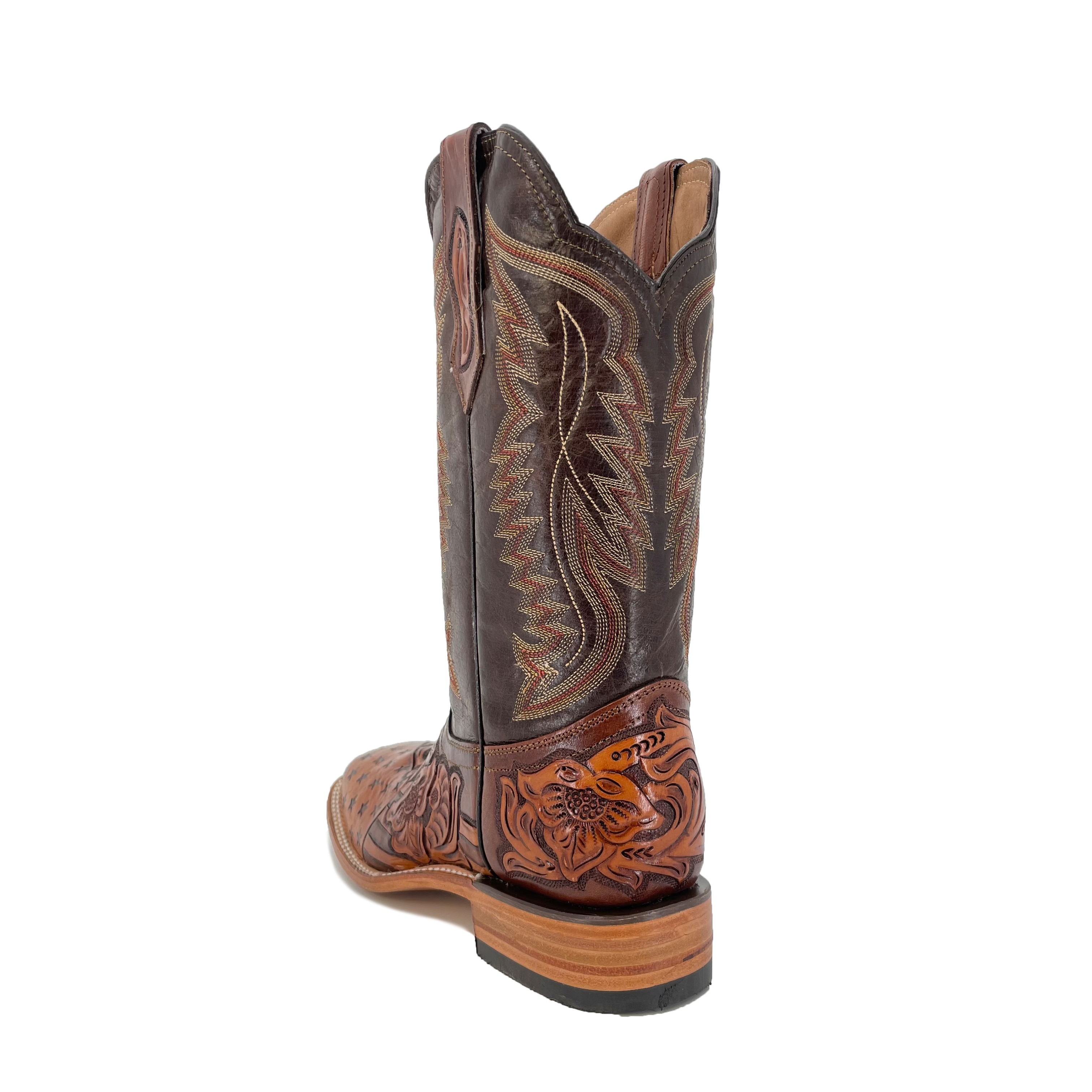 Men's Hand Tooled Cowboy Boots - American Flag w/ Bald Eagle