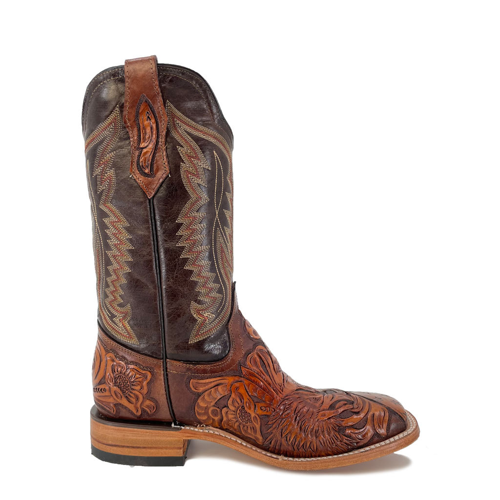 Men's Hand Tooled Cowboy Boots - American Flag w/ Bald Eagle
