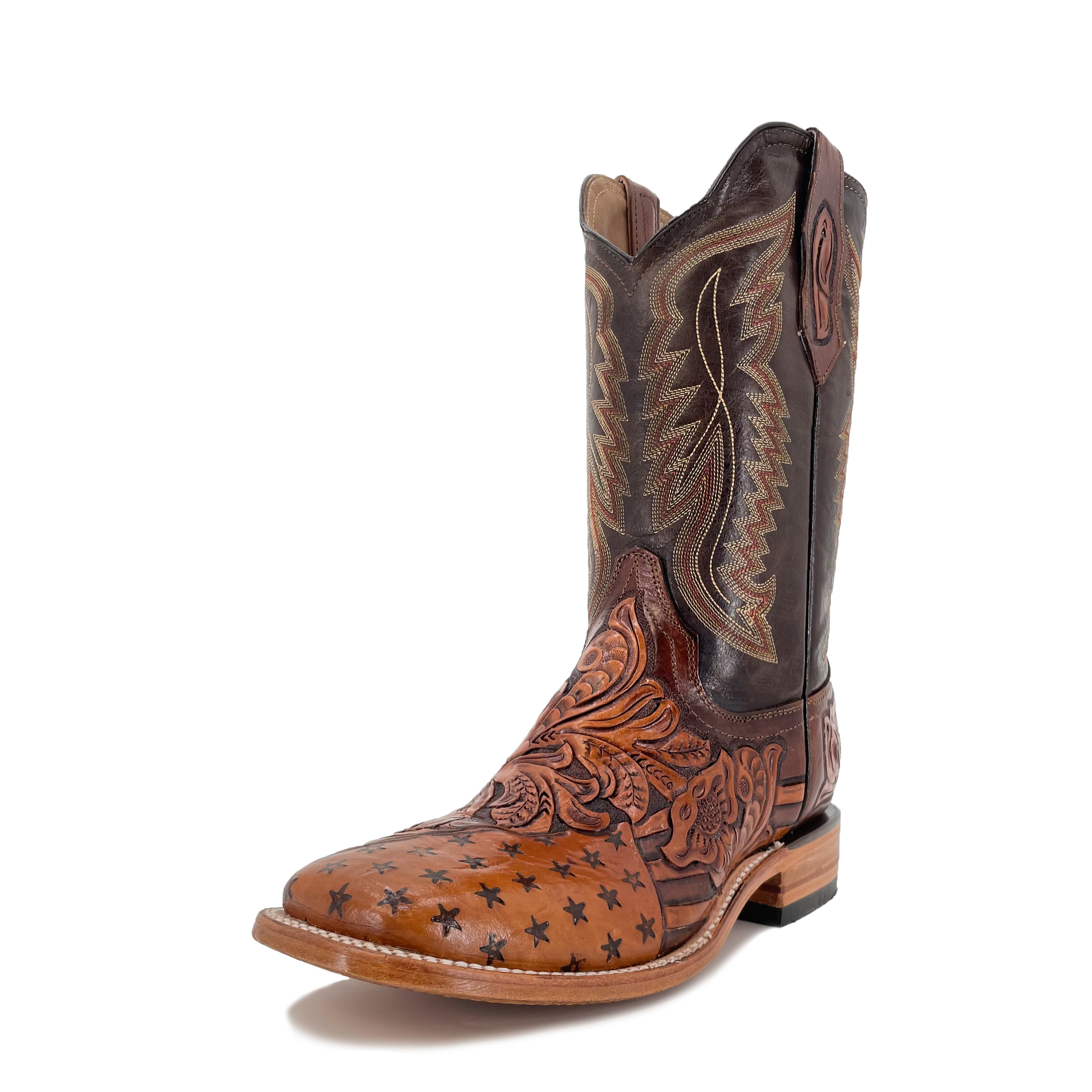 Men's Hand Tooled Cowboy Boots - American Flag w/ Bald Eagle