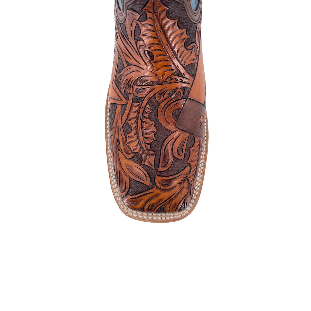 Men Hand Tooled Cowboy Boot - Lone Star Texas Flag