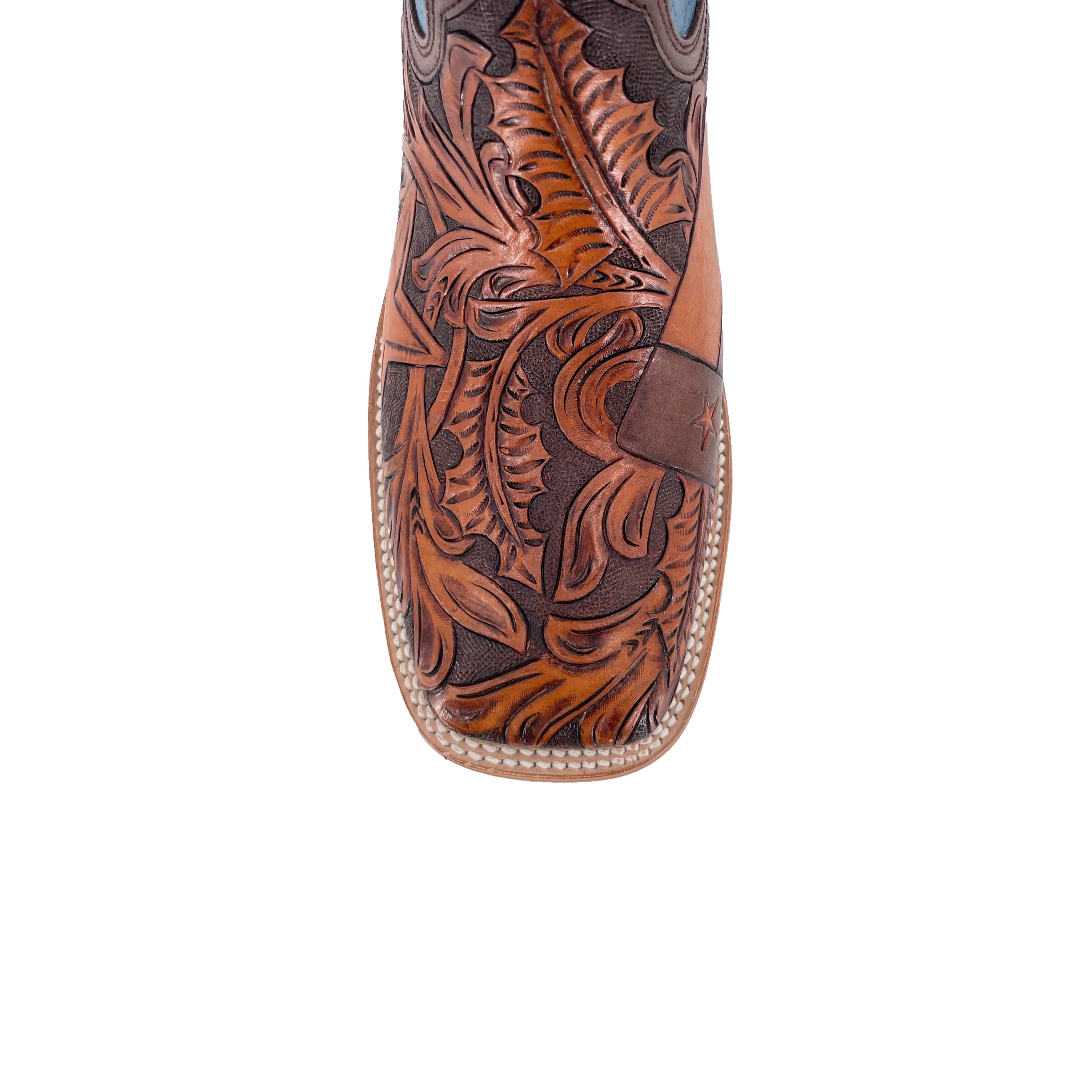 Men Hand Tooled Cowboy Boot - Lone Star Texas Flag