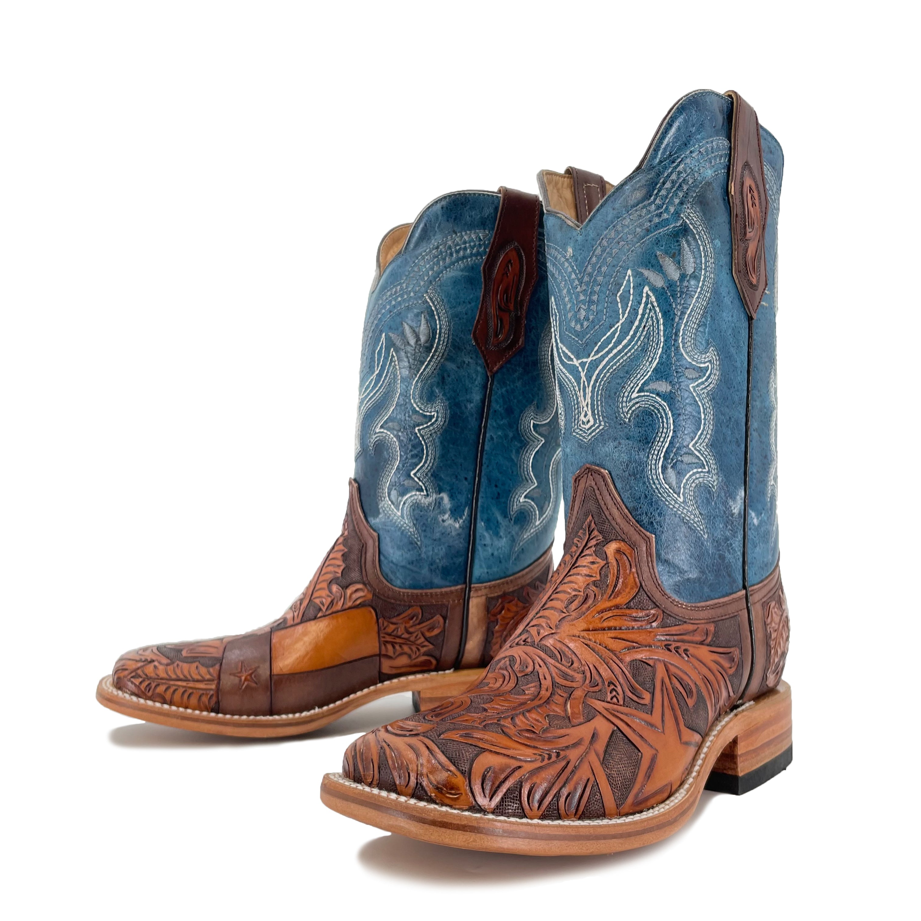 Men Hand Tooled Cowboy Boot - Lone Star Texas Flag