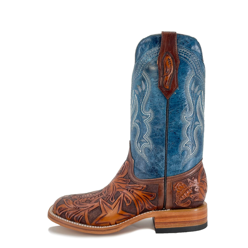 Men Hand Tooled Cowboy Boot - Lone Star Texas Flag