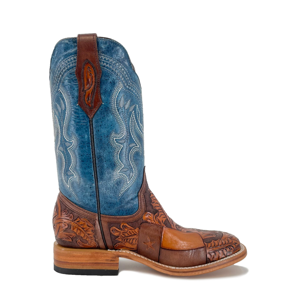 Men Hand Tooled Cowboy Boot - Lone Star Texas Flag