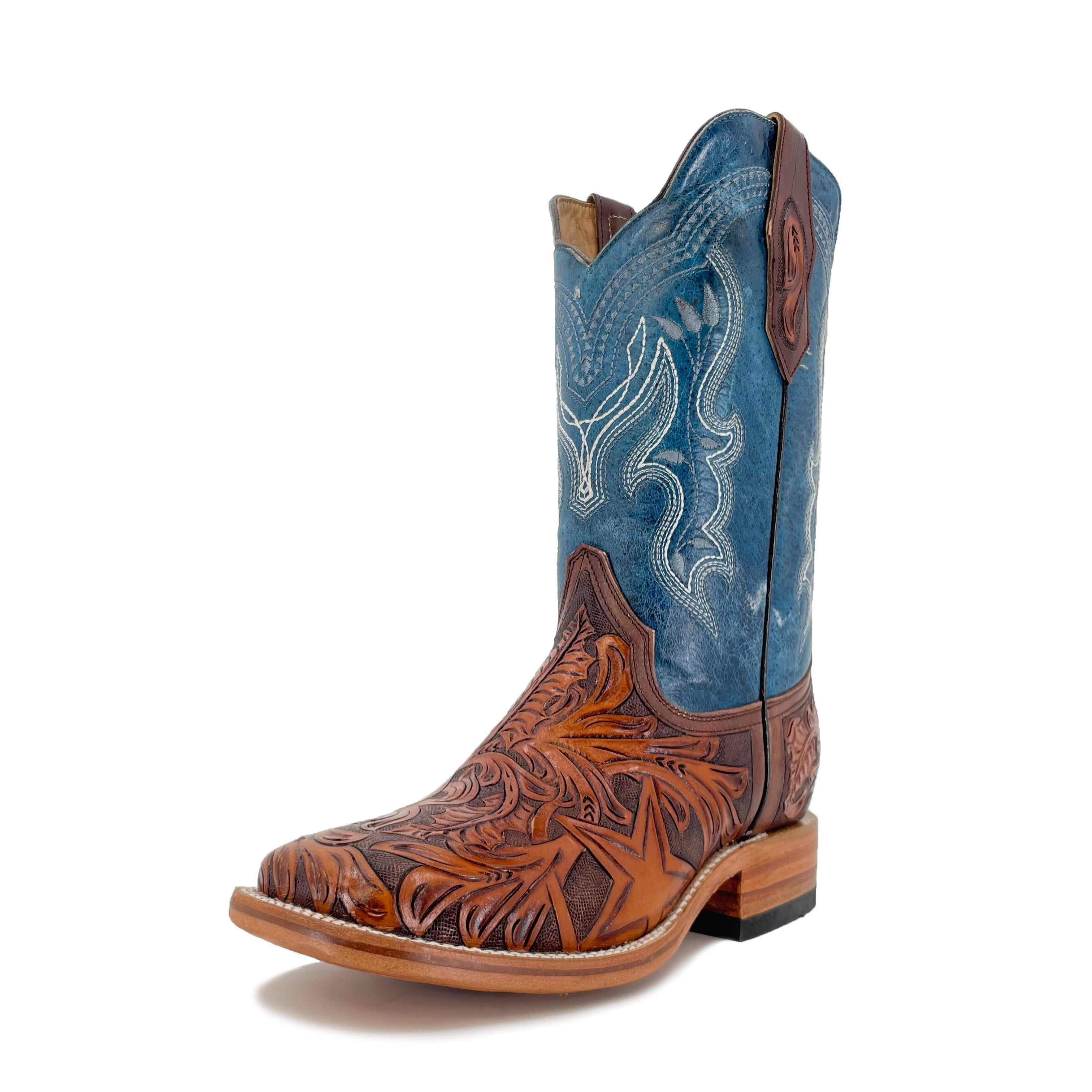 Men Hand Tooled Cowboy Boot - Lone Star Texas Flag