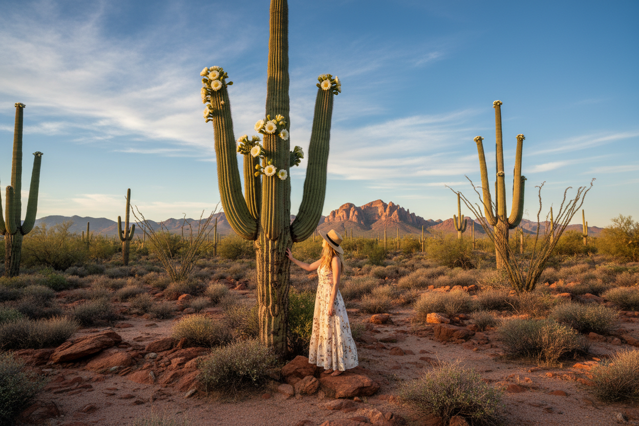 Arizona Desert with Blooming Cactus